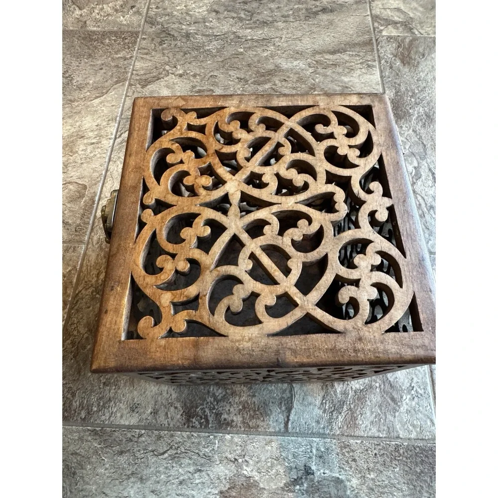 Stunning 1990s Maitland Smith Hand Carved Teak Box Antique Vintage OOAK Art Deco